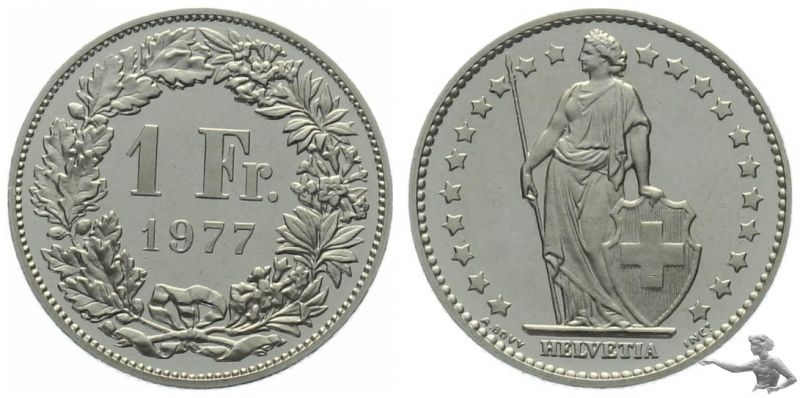 1 Franken 1977 | Prachtstück aus Kursmünzensatz !!!